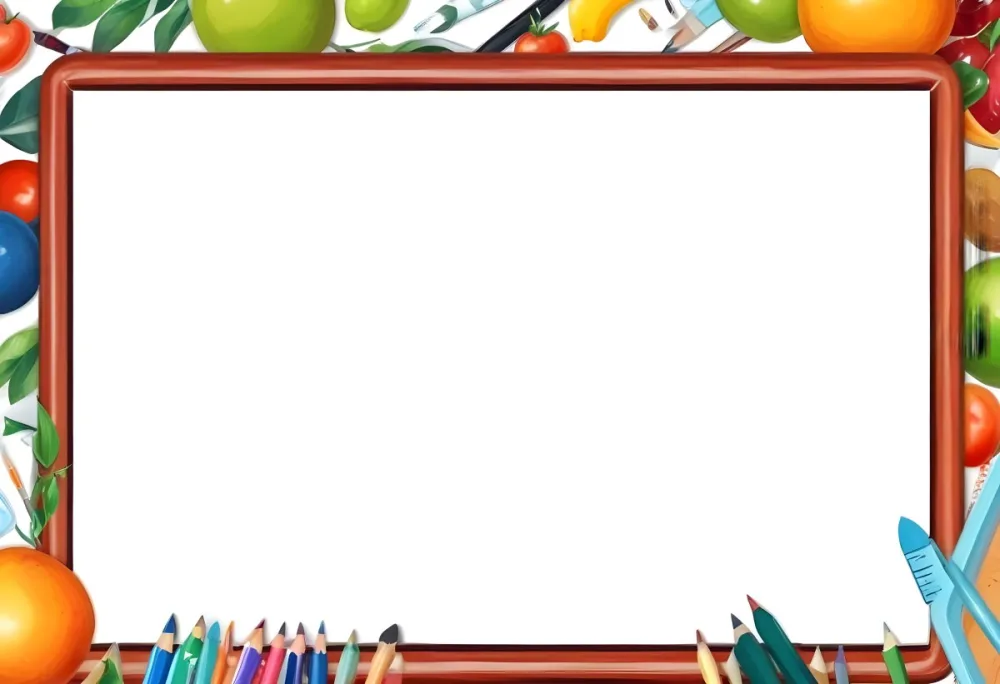 Digital Painting A Frame With Fruits And School Supplies On The Edges Bold And Slim Lines Brush Strokes 5 83cc