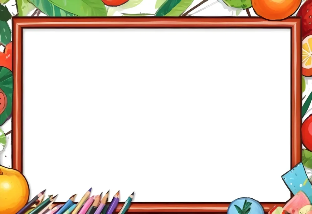 Digital Painting A Frame With Fruits And School Supplies On The Edges Bold And Slim Lines Brush Strokes 9 06dd