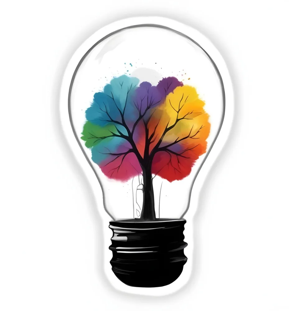 Digital Painting A Light Bulb With A Tree Inside The Tree Has Colorful Leaves And A White Trunk Black Background Bold And Slim Lines Brush Strokes 63 Ab7e