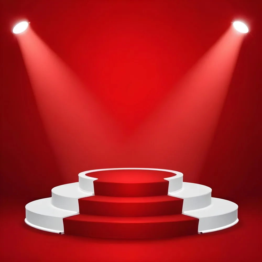 Digital Painting A Three Tiered White Podium With Red Carpet Illuminated By Two Spotlights Against A Solid Red Background Casting Shadows And Creating A Sense Of Depth Bold And Slim Lines Brush Strokes 23 4784