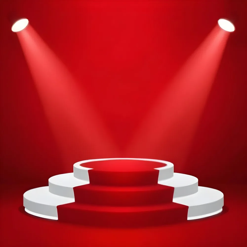 Digital Painting A Three Tiered White Podium With Red Carpet Illuminated By Two Spotlights Against A Solid Red Background Casting Shadows And Creating A Sense Of Depth Bold And Slim Lines Brush Strokes 27 Aec8