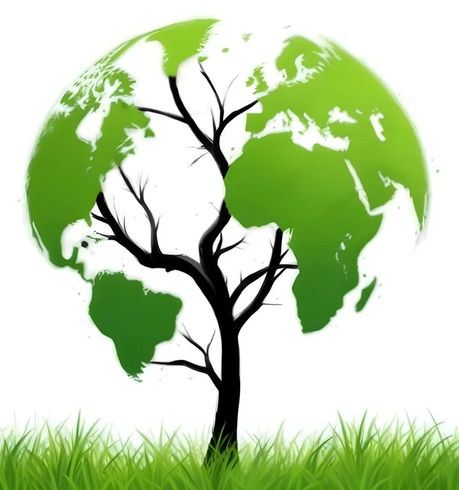 Digital Painting A Tree With A Trunk And Branches The Foliage Is The Shape Of The World Continents Green Grass At The Bottom White Background Bold And Slim Lines Brush Strokes 8 A43b