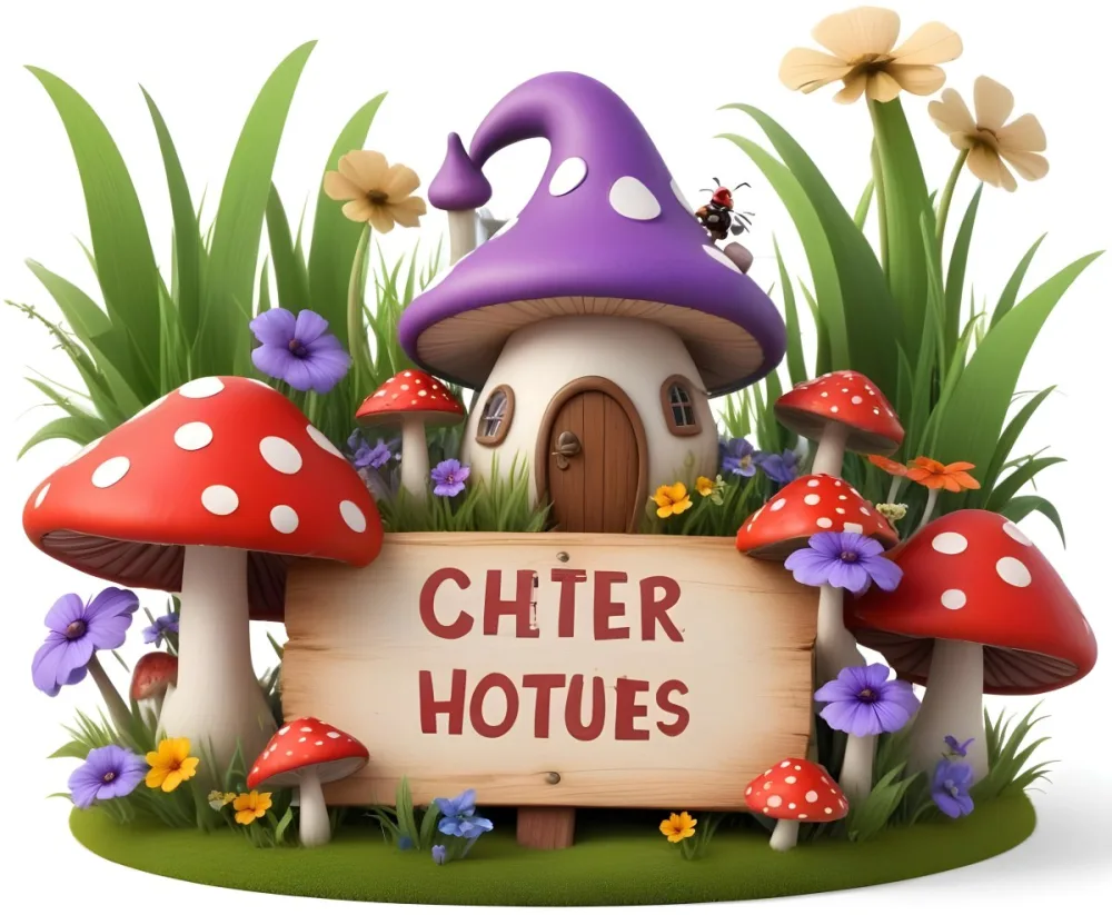 Digital Painting A Whimsical Scene Featuring A Small Mushroom House With A Red Roof And White Spots Surrounded By Large Purple Mushrooms Green Grass And Colorful Flowers There Are Several Cartoonish Ants One Wearing 19 F256
