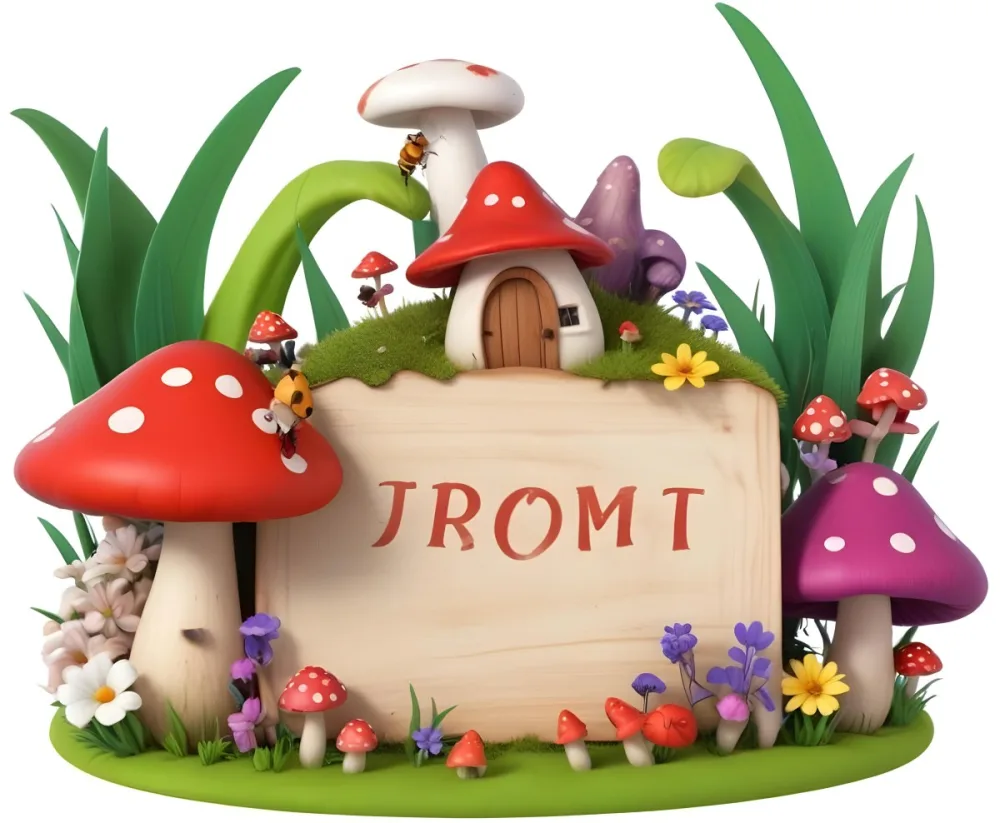 Digital Painting A Whimsical Scene Featuring A Small Mushroom House With A Red Roof And White Spots Surrounded By Large Purple Mushrooms Green Grass And Colorful Flowers There Are Several Cartoonish Ants One Wearing 3 948b