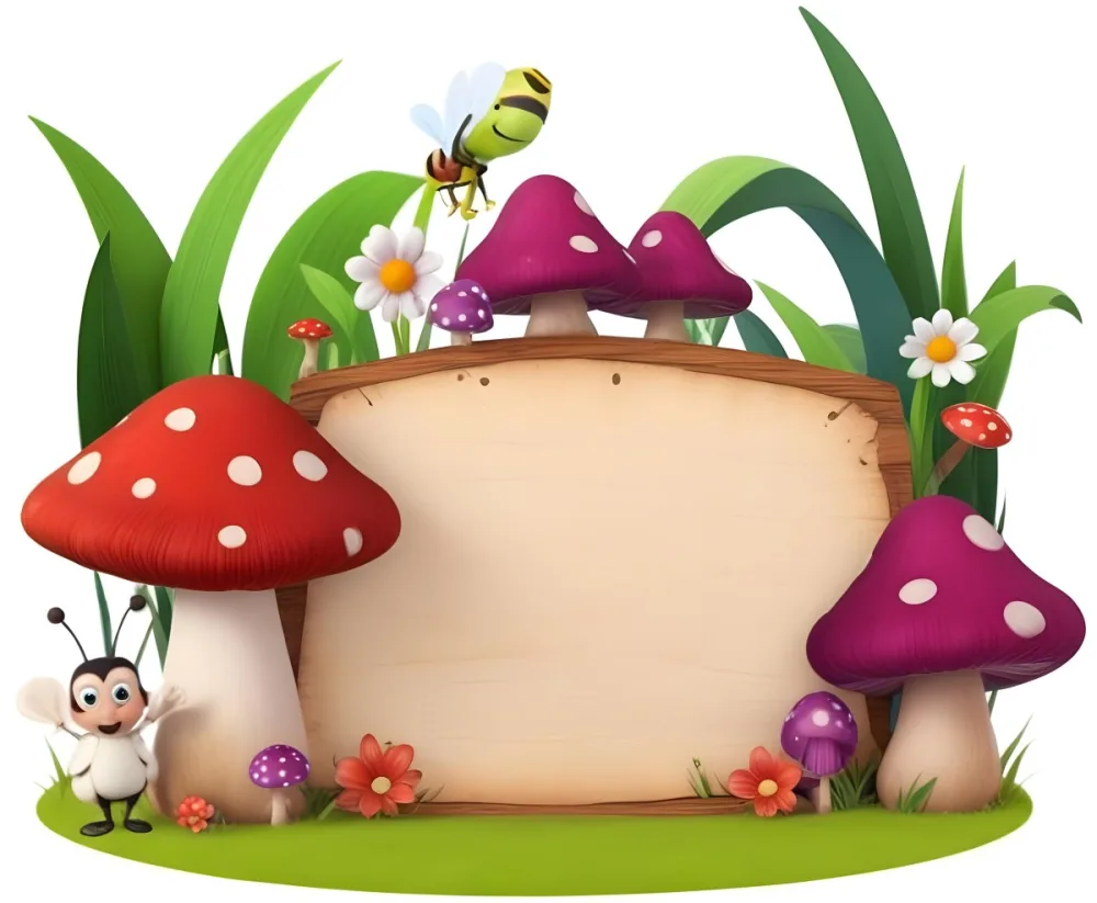 Digital Painting A Whimsical Scene Featuring A Small Mushroom House With A Red Roof And White Spots Surrounded By Large Purple Mushrooms Green Grass And Colorful Flowers There Are Several Cartoonish Ants One Wearing 4 D8ed