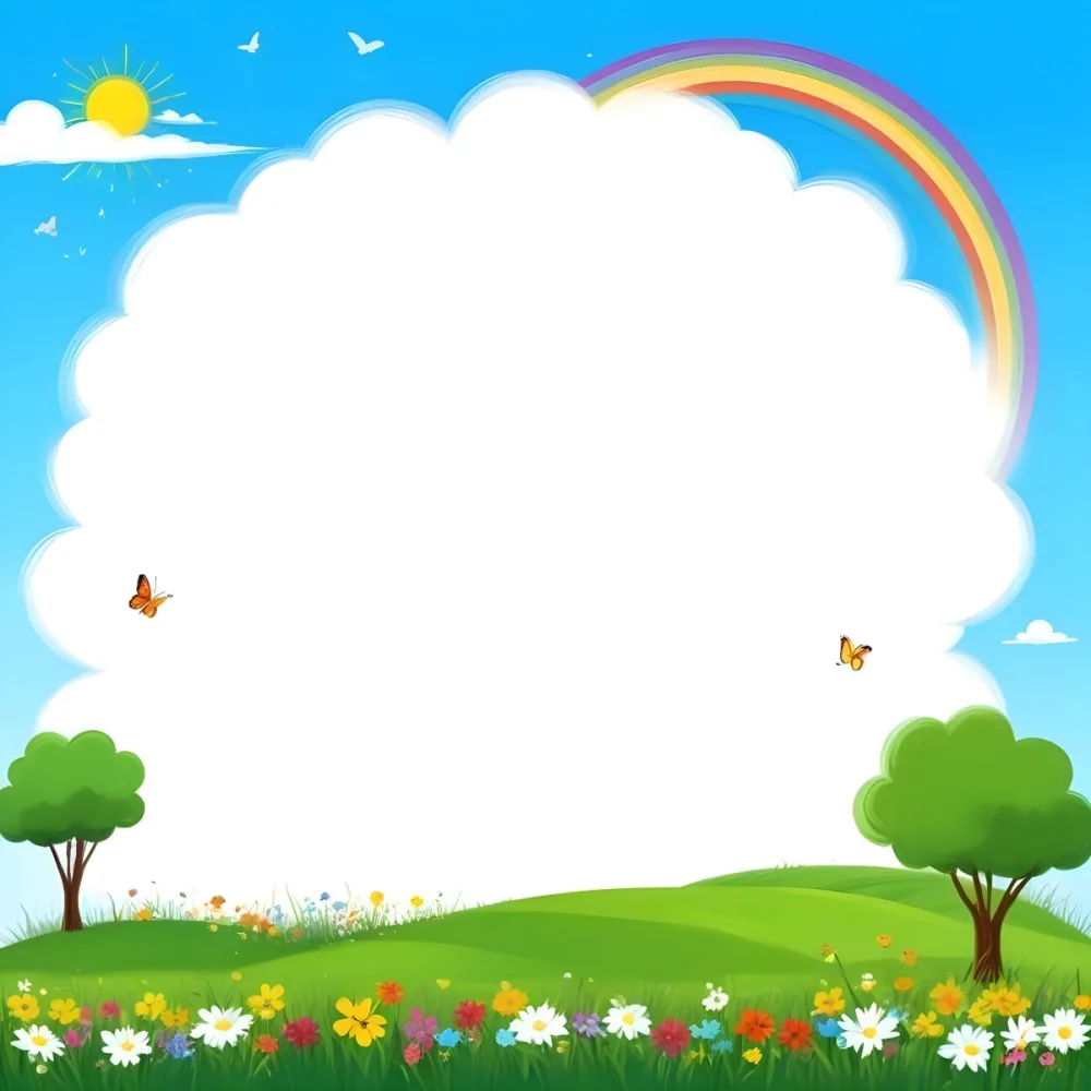 Digital Painting A White Cloud In A Blue Sky With A Rainbow A Yellow Sun And A White Cloud Green Grass With Flowers And Butterflies Bold And Slim Lines Brush Strokes 5 Abb2