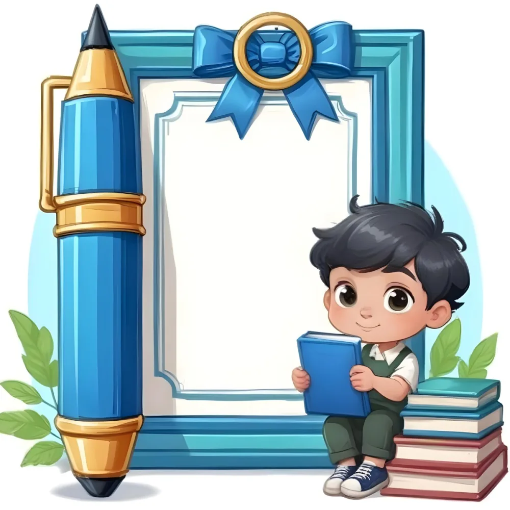 Digital Painting A Young Boy With Short Black Hair And A Light Skin Tone Is Sitting Beside A Stack Of Books Holding A Green Tablet He Is Wearing A Black Shirt And Green Pants Next To Him Is A Large Green Pen And A De 26 C5aa