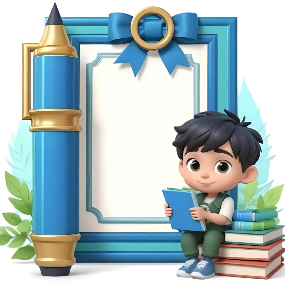 Digital Painting A Young Boy With Short Black Hair And A Light Skin Tone Is Sitting Beside A Stack Of Books Holding A Green Tablet He Is Wearing A Black Shirt And Green Pants Next To Him Is A Large Green Pen And A De 4 99d8