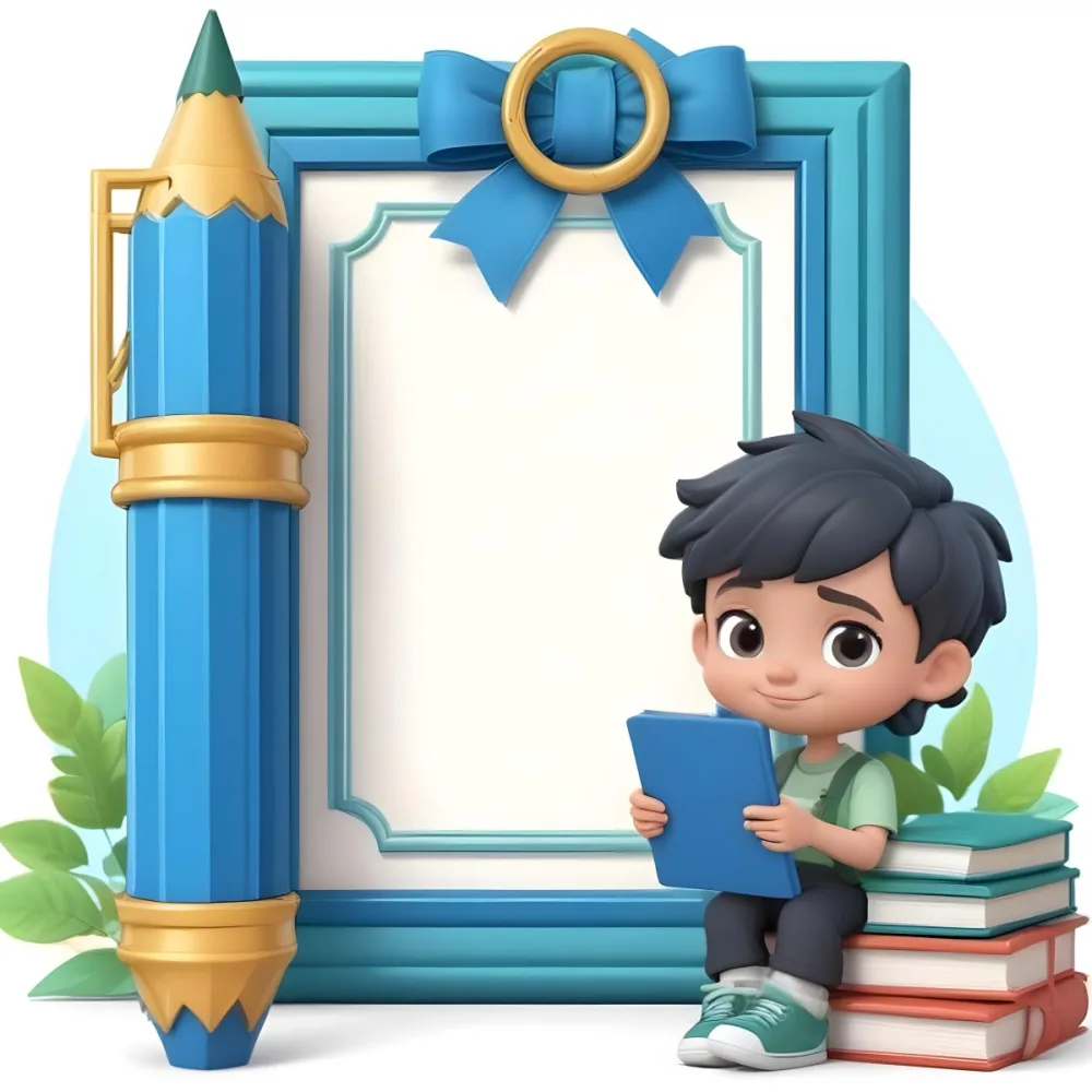 Digital Painting A Young Boy With Short Black Hair And A Light Skin Tone Is Sitting Beside A Stack Of Books Holding A Green Tablet He Is Wearing A Black Shirt And Green Pants Next To Him Is A Large Green Pen And A De 7 296b