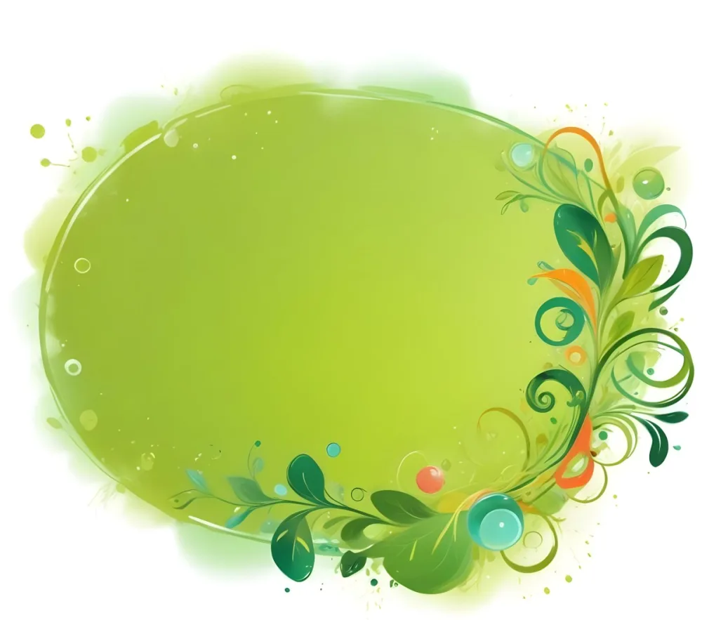 Digital Painting An Oval Frame With A Green Gradient Background Decorated With Green Swirls Leaves And Colorful Bubbles Creating A Vibrant And Nature Inspired Design Bold And Slim Lines Brush Strokes 10 A134