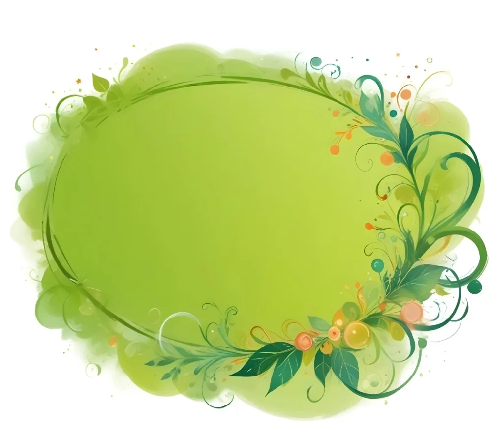 Digital Painting An Oval Frame With A Green Gradient Background Decorated With Green Swirls Leaves And Colorful Bubbles Creating A Vibrant And Nature Inspired Design Bold And Slim Lines Brush Strokes 14 Fb3c