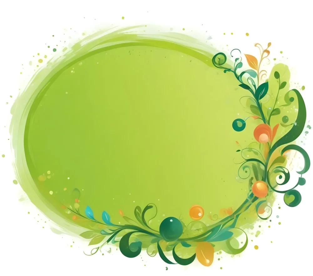Digital Painting An Oval Frame With A Green Gradient Background Decorated With Green Swirls Leaves And Colorful Bubbles Creating A Vibrant And Nature Inspired Design Bold And Slim Lines Brush Strokes 23 593d