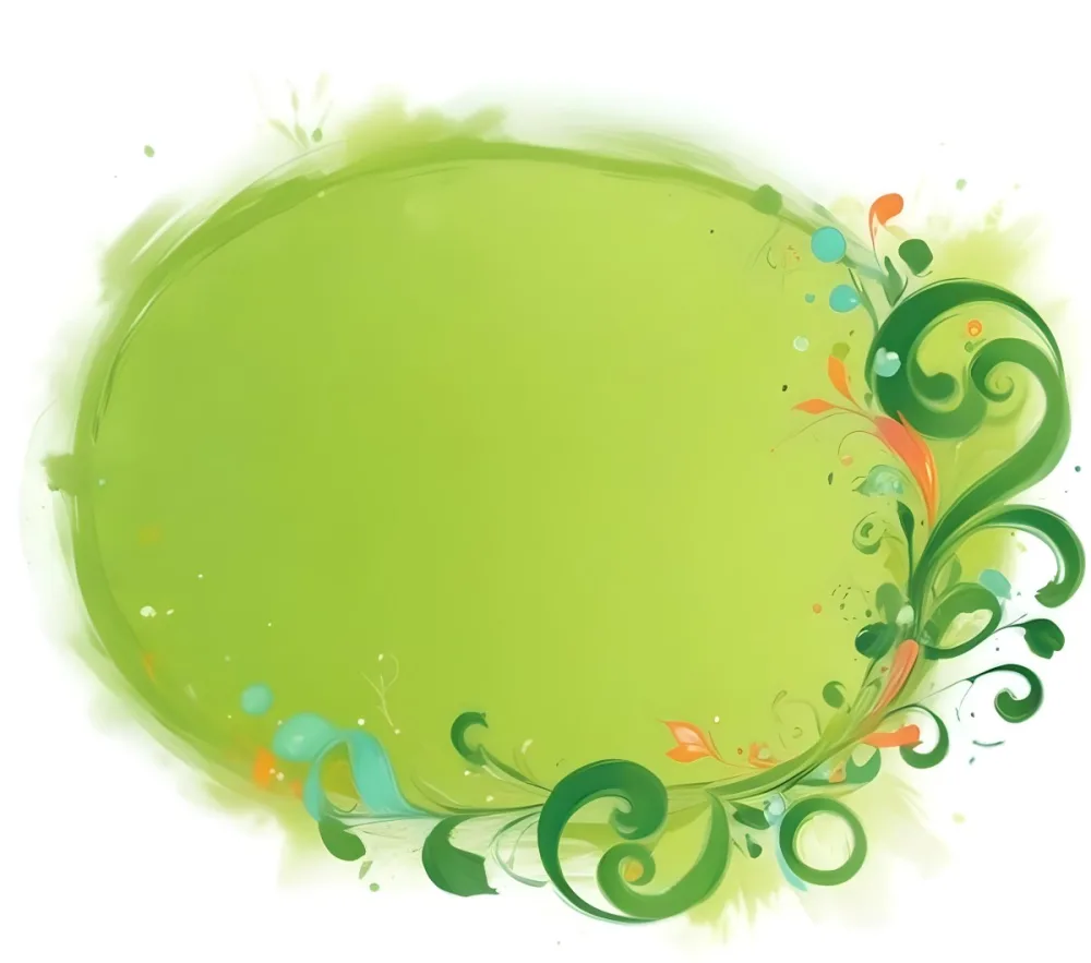 Digital Painting An Oval Frame With A Green Gradient Background Decorated With Green Swirls Leaves And Colorful Bubbles Creating A Vibrant And Nature Inspired Design Bold And Slim Lines Brush Strokes 28 Efed