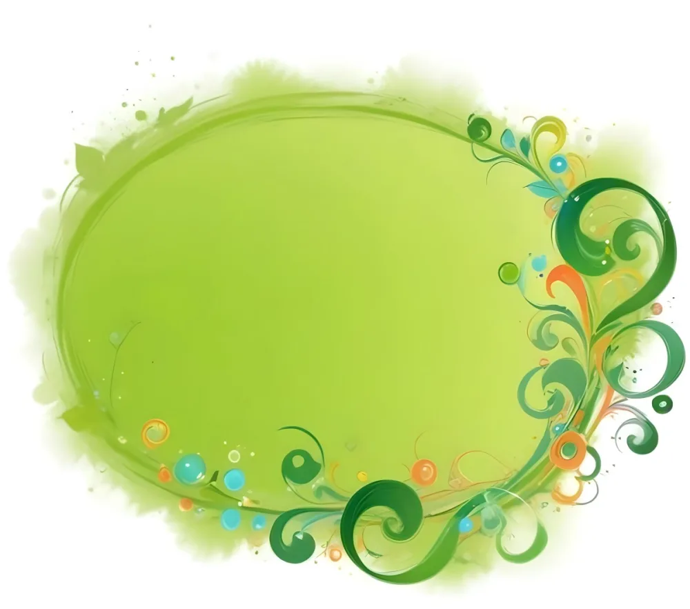 Digital Painting An Oval Frame With A Green Gradient Background Decorated With Green Swirls Leaves And Colorful Bubbles Creating A Vibrant And Nature Inspired Design Bold And Slim Lines Brush Strokes 29 4d84
