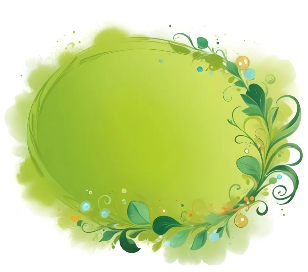 Digital Painting An Oval Frame With A Green Gradient Background Decorated With Green Swirls Leaves And Colorful Bubbles Creating A Vibrant And Nature Inspired Design Bold And Slim Lines Brush Strokes 32 2bef