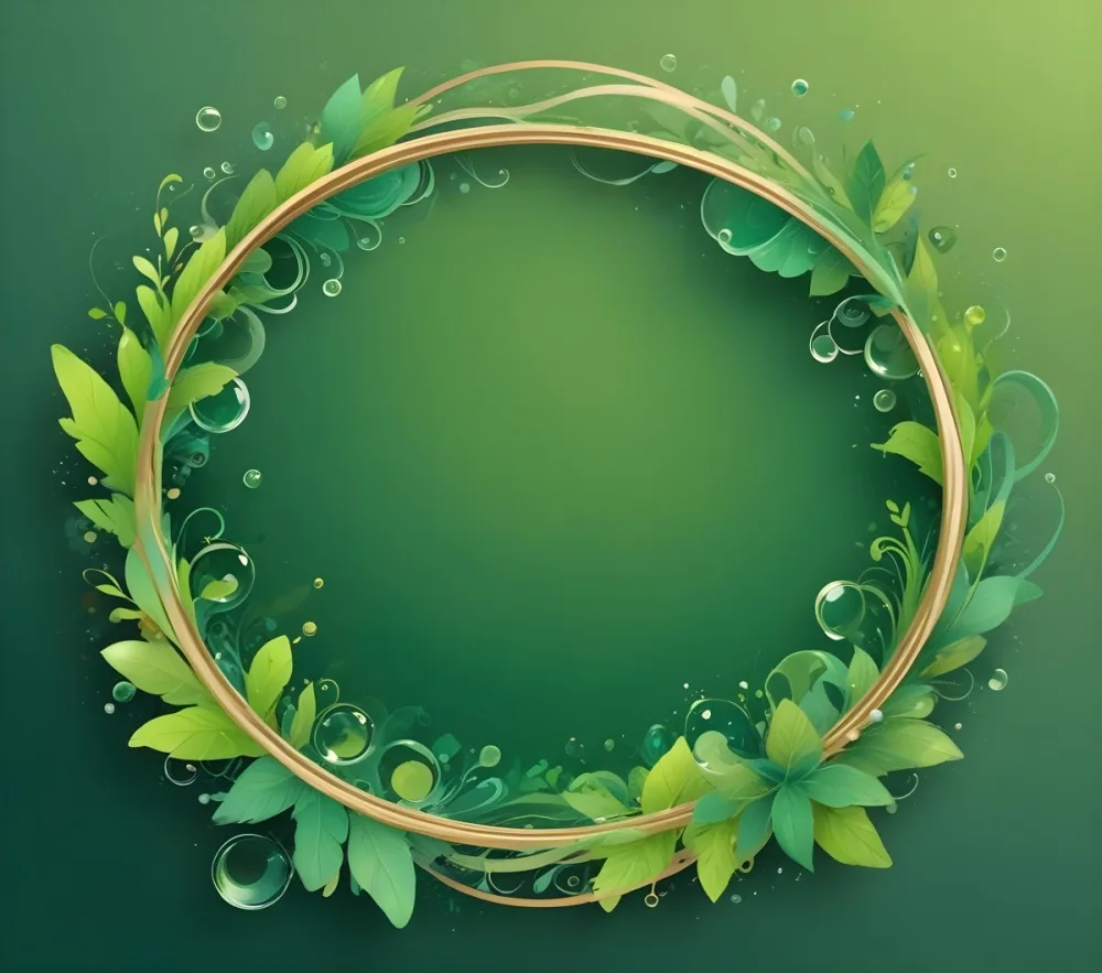 Digital Painting An Oval Frame With A Green Gradient Background Decorated With Green Swirls Leaves And Colorful Bubbles Creating A Vibrant And Nature Inspired Design Bold And Slim Lines Brush Strokes 40 B5e8