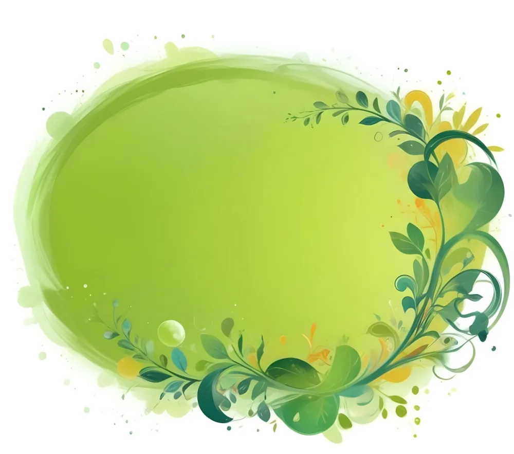 Digital Painting An Oval Frame With A Green Gradient Background Decorated With Green Swirls Leaves And Colorful Bubbles Creating A Vibrant And Nature Inspired Design Bold And Slim Lines Brush Strokes 41 5c8c