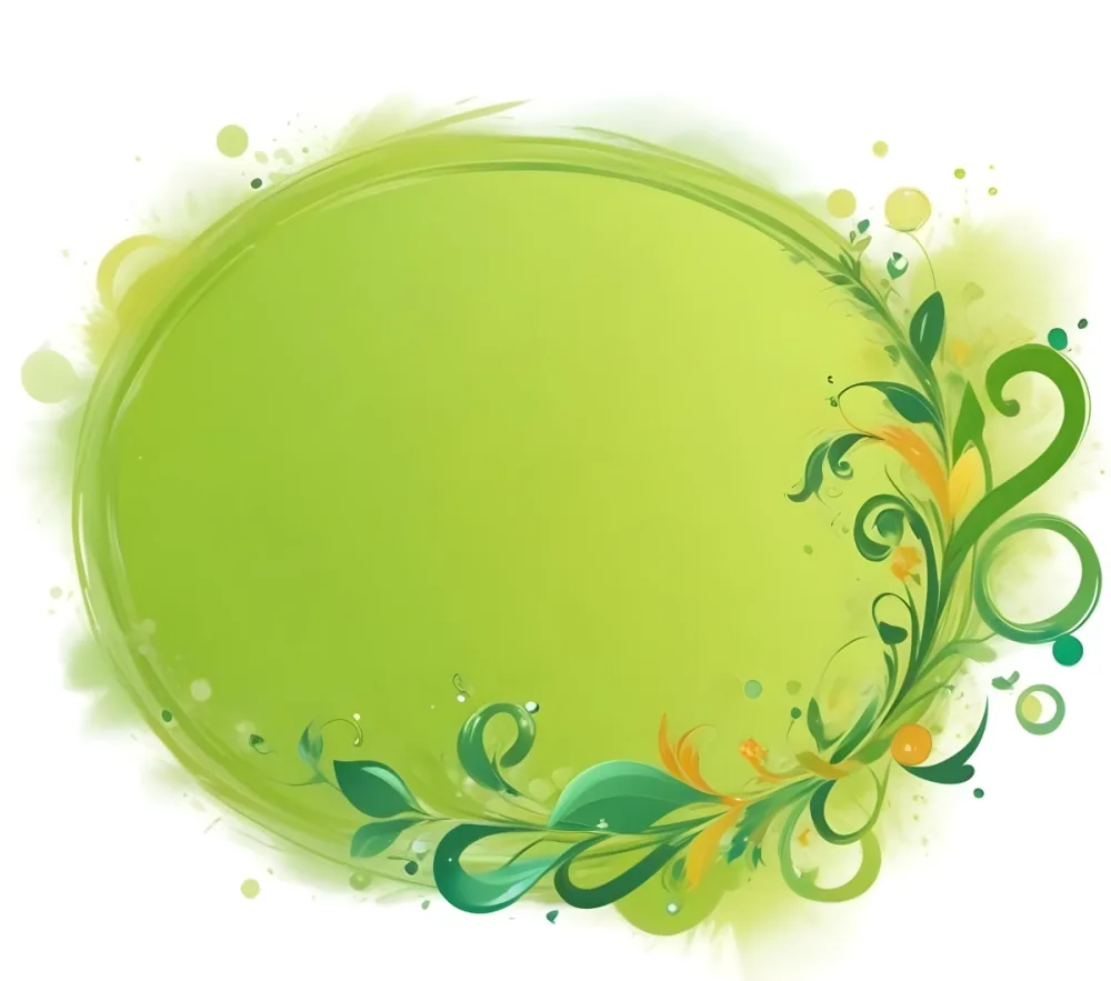 Digital Painting An Oval Frame With A Green Gradient Background Decorated With Green Swirls Leaves And Colorful Bubbles Creating A Vibrant And Nature Inspired Design Bold And Slim Lines Brush Strokes 42 301c