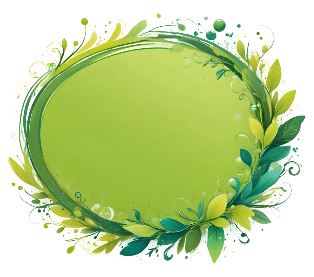 Digital Painting An Oval Frame With A Green Gradient Background Decorated With Green Swirls Leaves And Colorful Bubbles Creating A Vibrant And Nature Inspired Design Bold And Slim Lines Brush Strokes 44 Af16