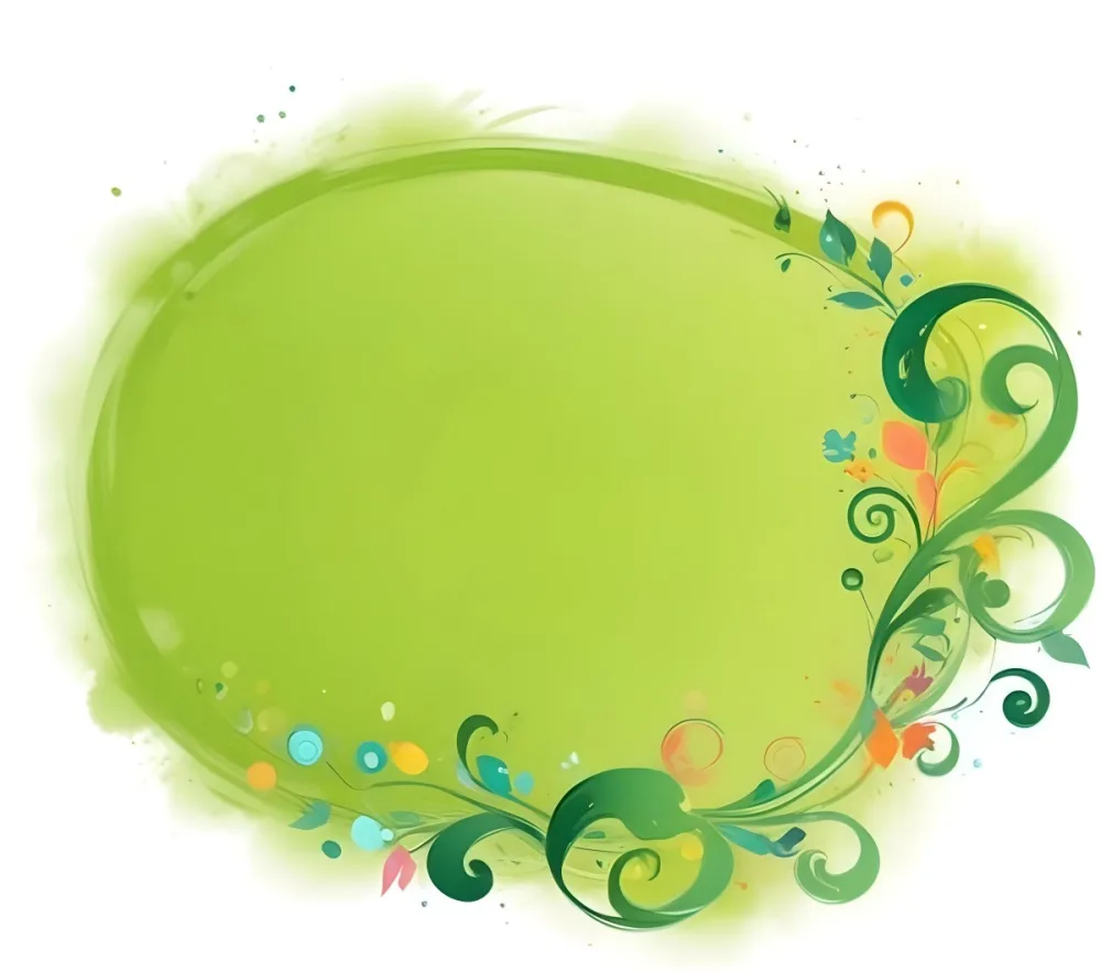 Digital Painting An Oval Frame With A Green Gradient Background Decorated With Green Swirls Leaves And Colorful Bubbles Creating A Vibrant And Nature Inspired Design Bold And Slim Lines Brush Strokes 45 4e2c