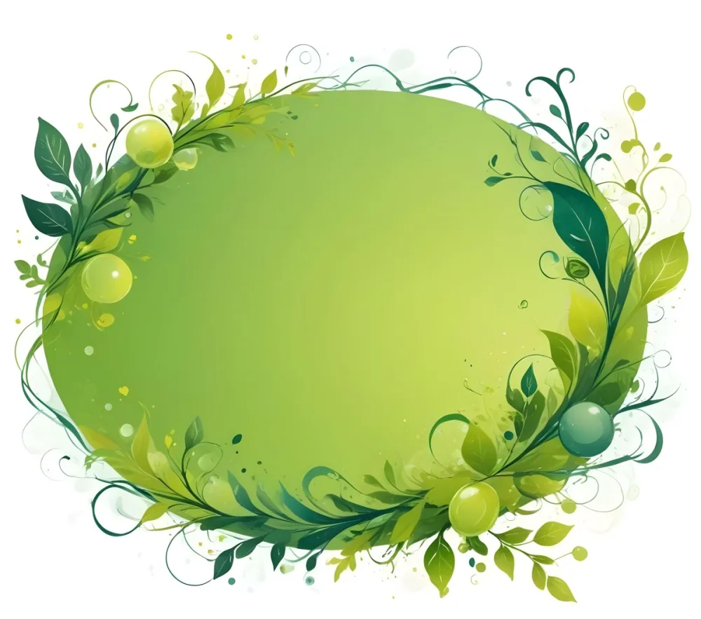 Digital Painting An Oval Frame With A Green Gradient Background Decorated With Green Swirls Leaves And Colorful Bubbles Creating A Vibrant And Nature Inspired Design Bold And Slim Lines Brush Strokes 5 E8c1