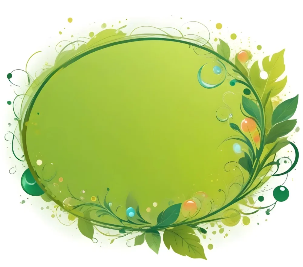 Digital Painting An Oval Frame With A Green Gradient Background Decorated With Green Swirls Leaves And Colorful Bubbles Creating A Vibrant And Nature Inspired Design Bold And Slim Lines Brush Strokes 8 005e