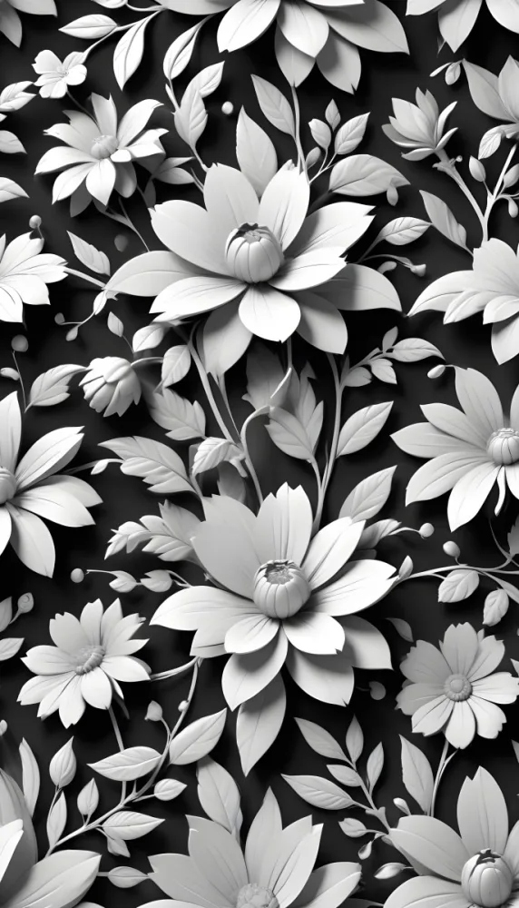 Digital Painting Black And White Floral Pattern With Abstract Flowers And Leaves Bold And Slim Lines Brush Strokes 4 Aa82