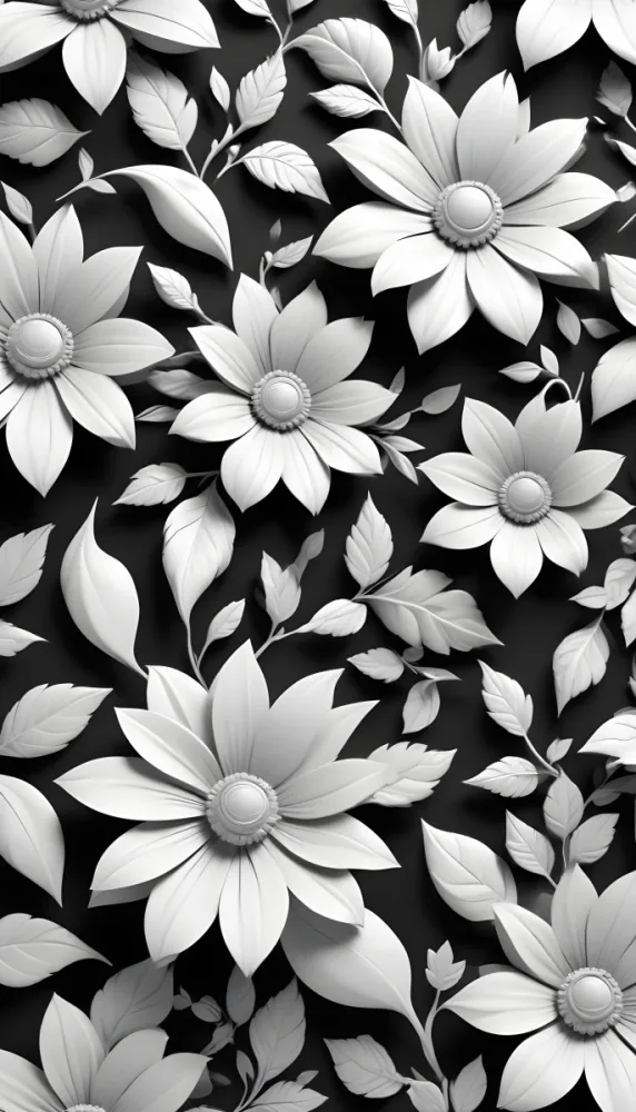 Digital Painting Black And White Floral Pattern With Abstract Flowers And Leaves Bold And Slim Lines Brush Strokes 5 8109