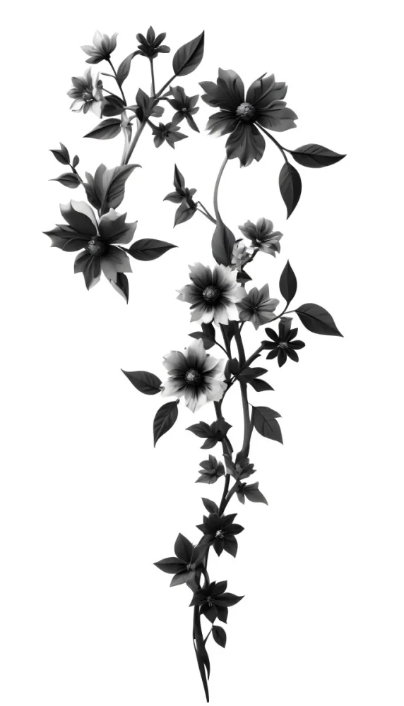 Digital Painting Black And White Floral Pattern With Abstract Flowers And Leaves Bold And Slim Lines Brush Strokes 6 4f7a