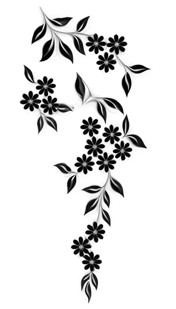 Digital Painting Black And White Floral Pattern With Abstract Flowers And Leaves Bold And Slim Lines Brush Strokes 8 Fa74