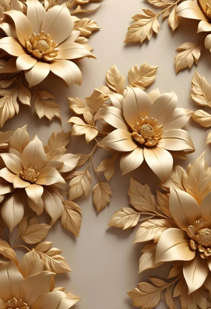 Digital Painting Elegant Floral Background With Large Golden Flowers And Leaves On A Light Beige Background Bold And Slim Lines Brush Strokes 82 7f92