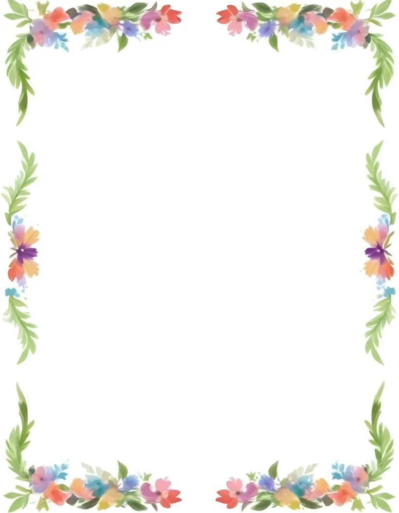 Digital Painting Floral Frame With Colorful Flowers And Green Leaves On A White Background Bold And Slim Lines Brush Strokes 16 3d47