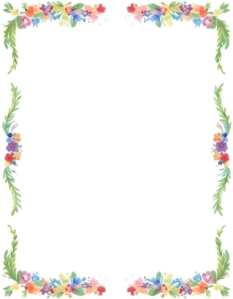 Digital Painting Floral Frame With Colorful Flowers And Green Leaves On A White Background Bold And Slim Lines Brush Strokes 2 87fe