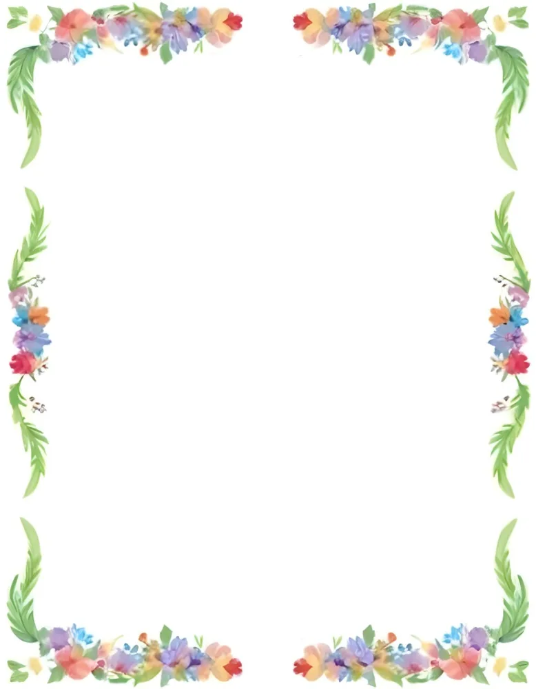 Digital Painting Floral Frame With Colorful Flowers And Green Leaves On A White Background Bold And Slim Lines Brush Strokes 20 Fd04