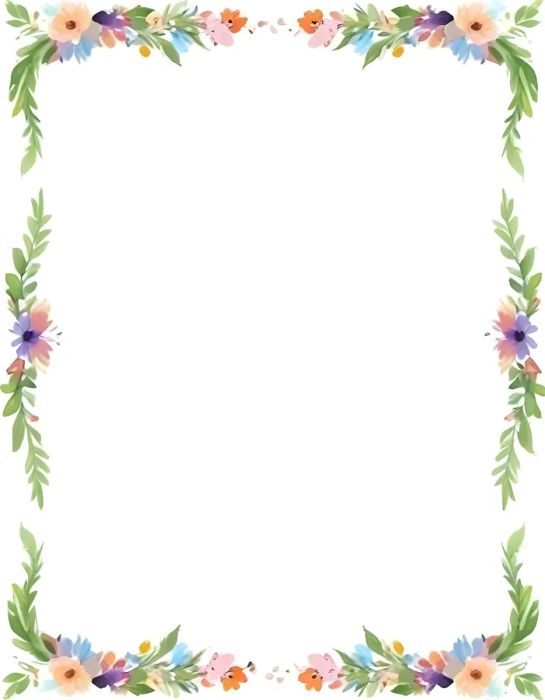 Digital Painting Floral Frame With Colorful Flowers And Green Leaves On A White Background Bold And Slim Lines Brush Strokes 25 F65e
