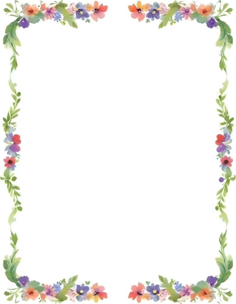 Digital Painting Floral Frame With Colorful Flowers And Green Leaves On A White Background Bold And Slim Lines Brush Strokes 27 72fa