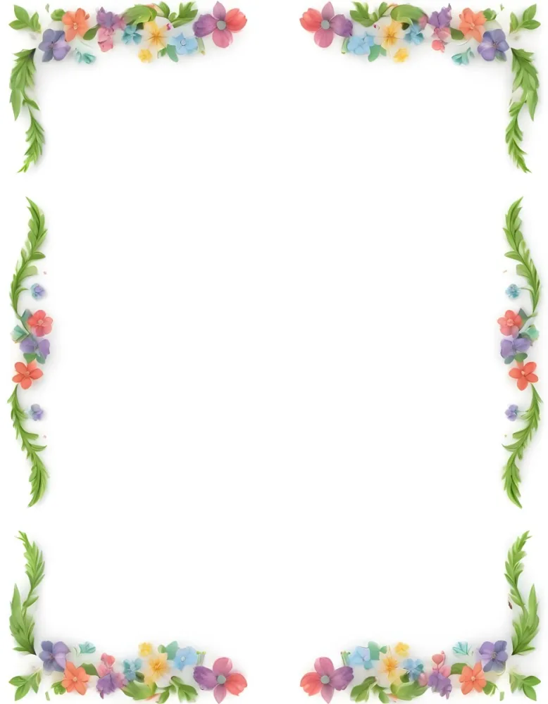 Digital Painting Floral Frame With Colorful Flowers And Green Leaves On A White Background Bold And Slim Lines Brush Strokes 28 A8de
