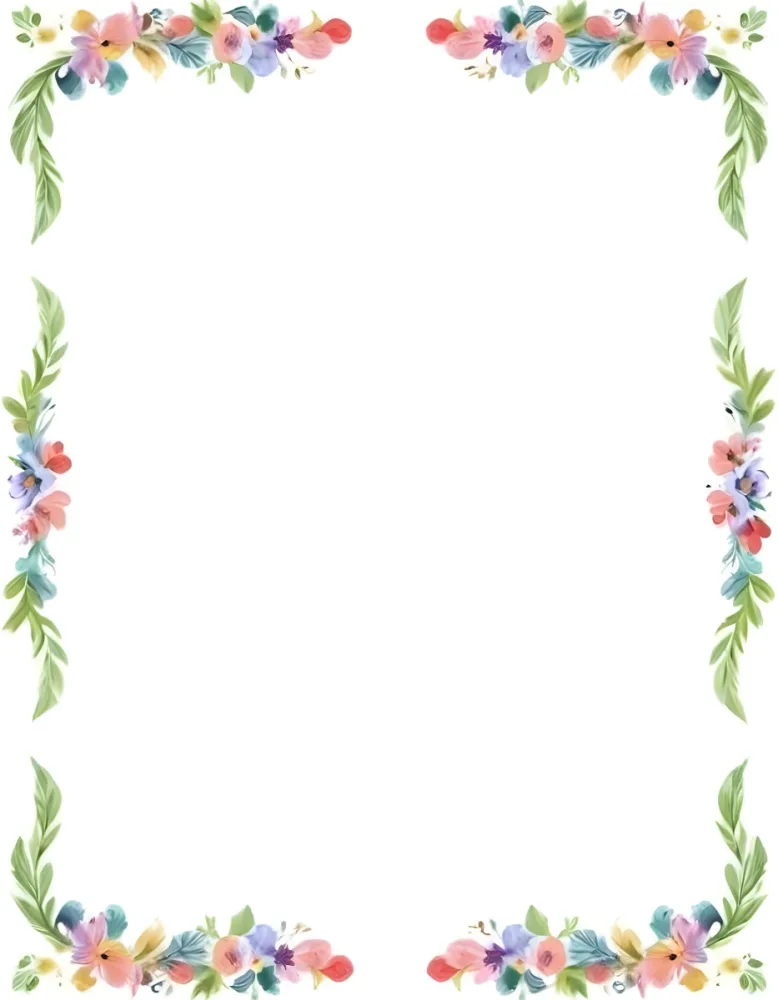 Digital Painting Floral Frame With Colorful Flowers And Green Leaves On A White Background Bold And Slim Lines Brush Strokes 29 5581