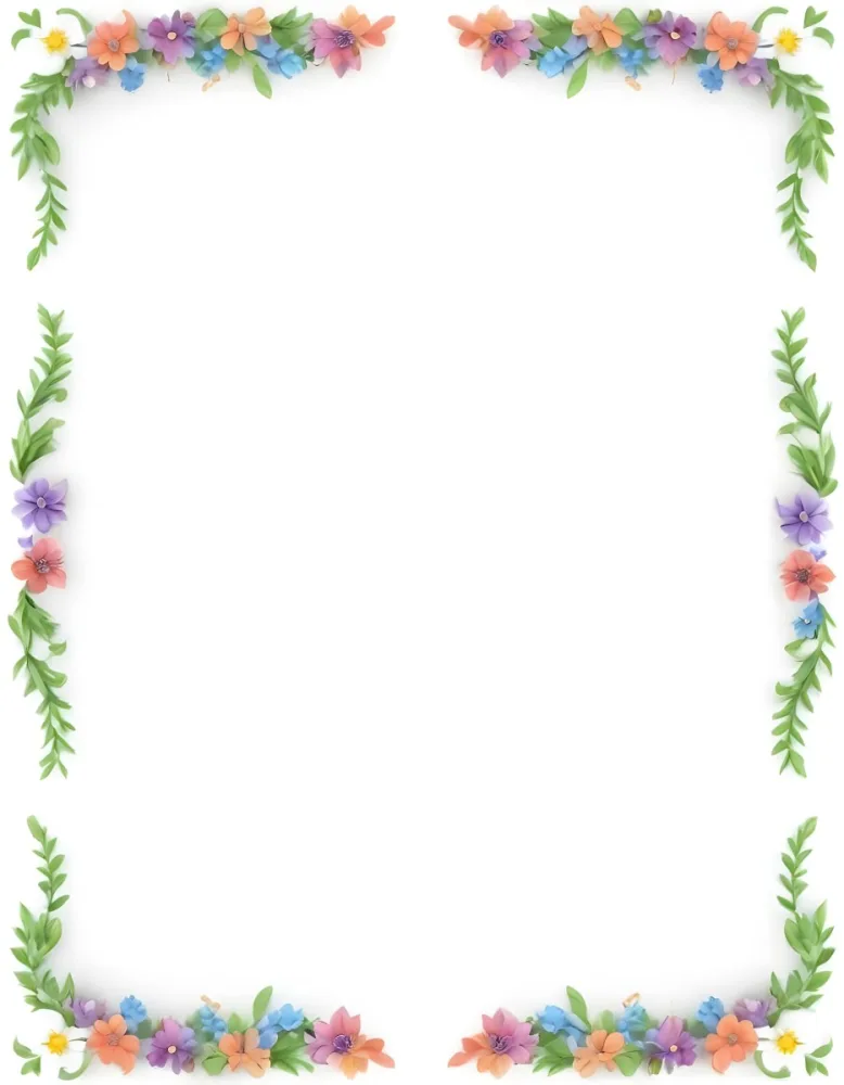 Digital Painting Floral Frame With Colorful Flowers And Green Leaves On A White Background Bold And Slim Lines Brush Strokes 30 29e6