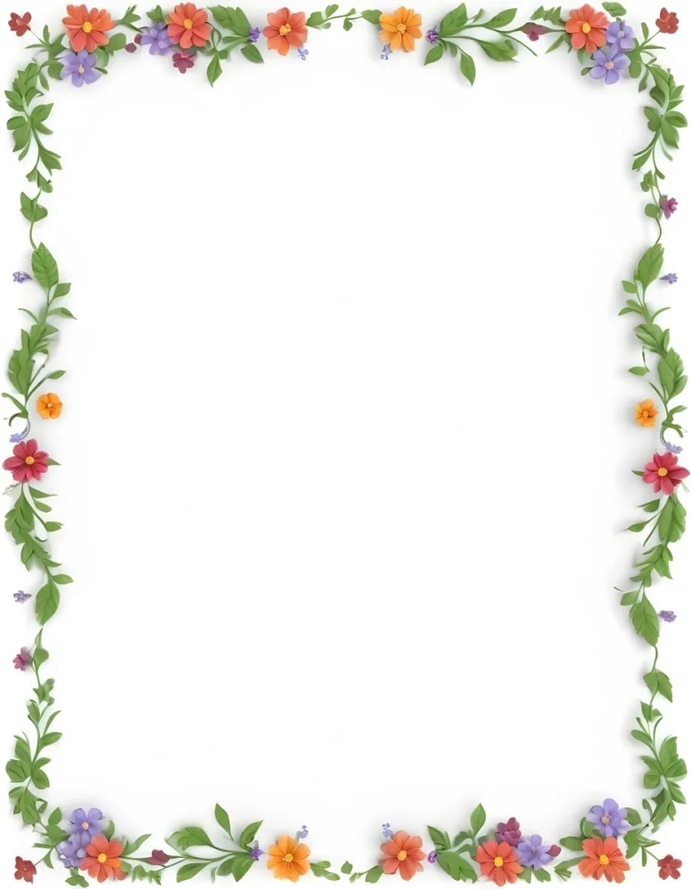 Digital Painting Floral Frame With Colorful Flowers And Green Leaves On A White Background Bold And Slim Lines Brush Strokes 32 Aec5