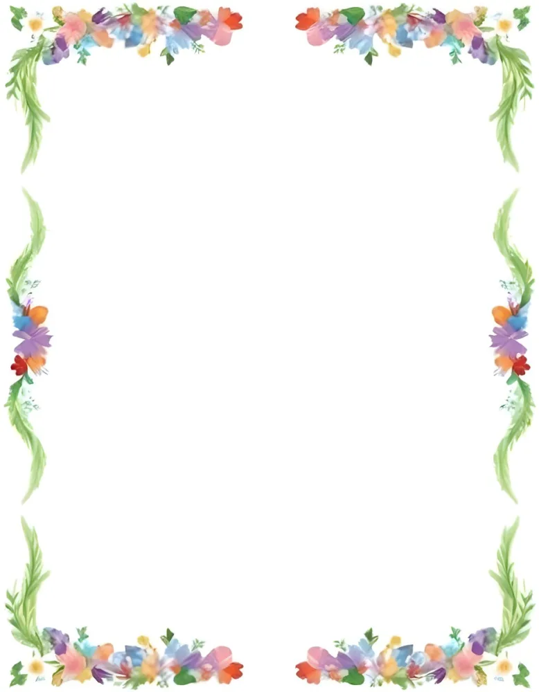 Digital Painting Floral Frame With Colorful Flowers And Green Leaves On A White Background Bold And Slim Lines Brush Strokes 4 4dc0