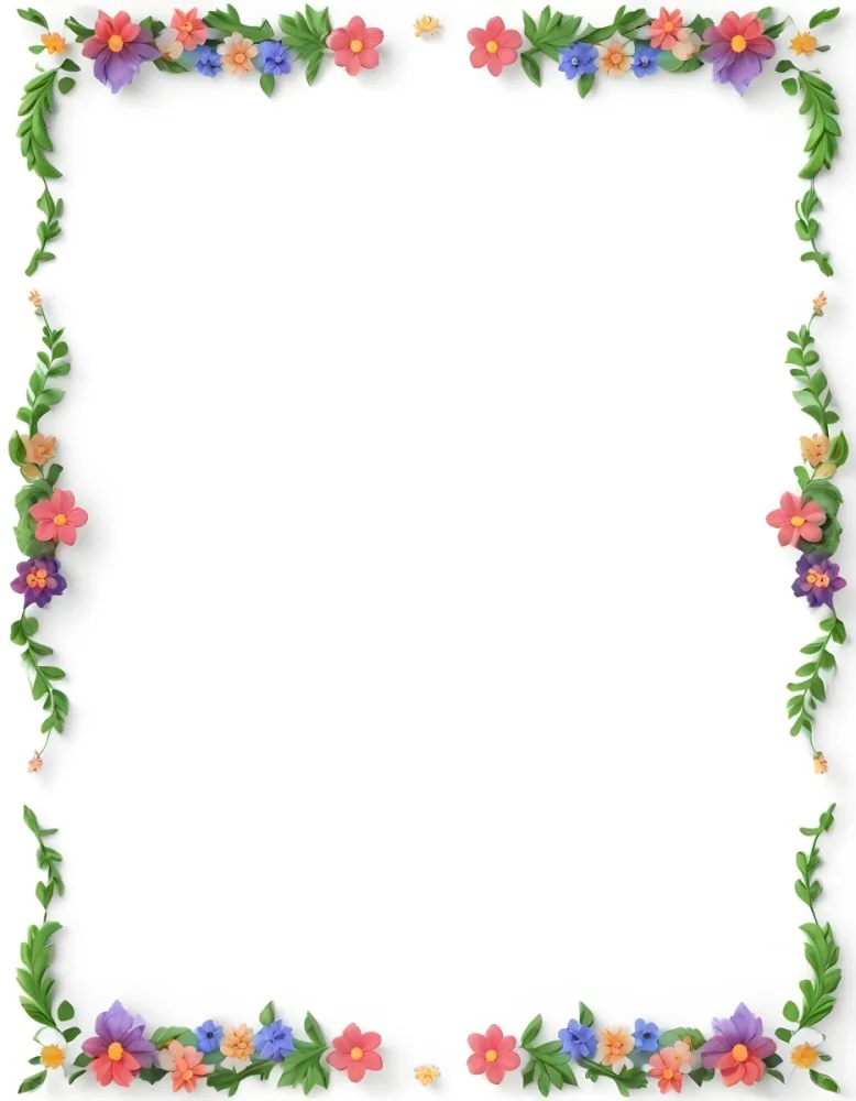 Digital Painting Floral Frame With Colorful Flowers And Green Leaves On A White Background Bold And Slim Lines Brush Strokes 40 3f26