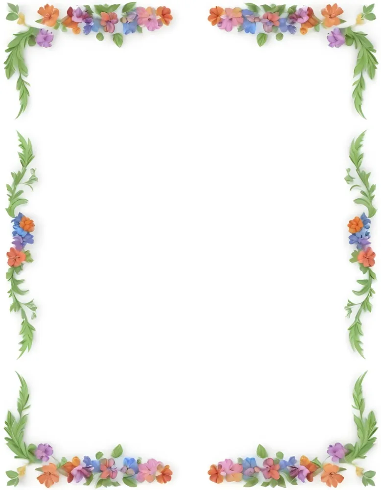 Digital Painting Floral Frame With Colorful Flowers And Green Leaves On A White Background Bold And Slim Lines Brush Strokes 44 881f