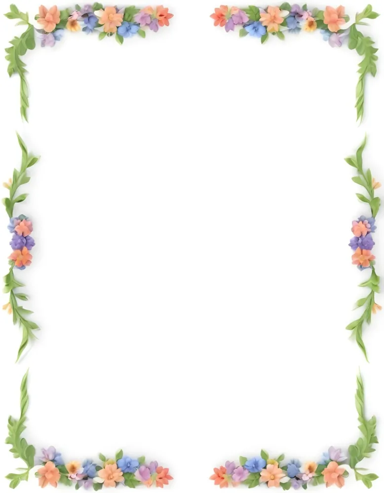 Digital Painting Floral Frame With Colorful Flowers And Green Leaves On A White Background Bold And Slim Lines Brush Strokes 45 6307