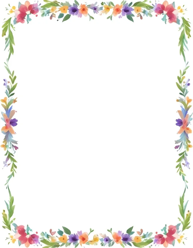 Digital Painting Floral Frame With Colorful Flowers And Green Leaves On A White Background Bold And Slim Lines Brush Strokes 49 7883