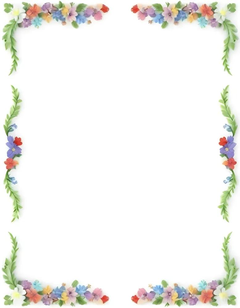 Digital Painting Floral Frame With Colorful Flowers And Green Leaves On A White Background Bold And Slim Lines Brush Strokes 5 B6eb