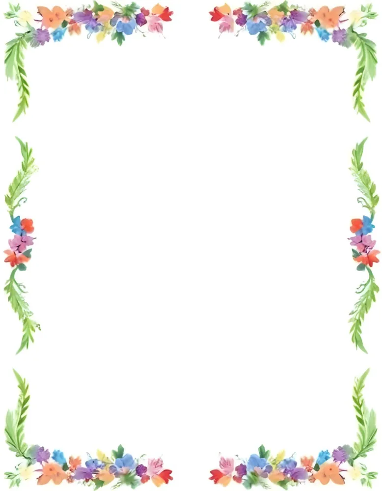 Digital Painting Floral Frame With Colorful Flowers And Green Leaves On A White Background Bold And Slim Lines Brush Strokes 8 402e