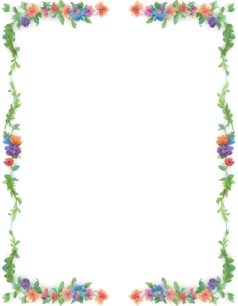 Digital Painting Floral Frame With Colorful Flowers And Green Leaves On A White Background Bold And Slim Lines Brush Strokes 9 Ebe0