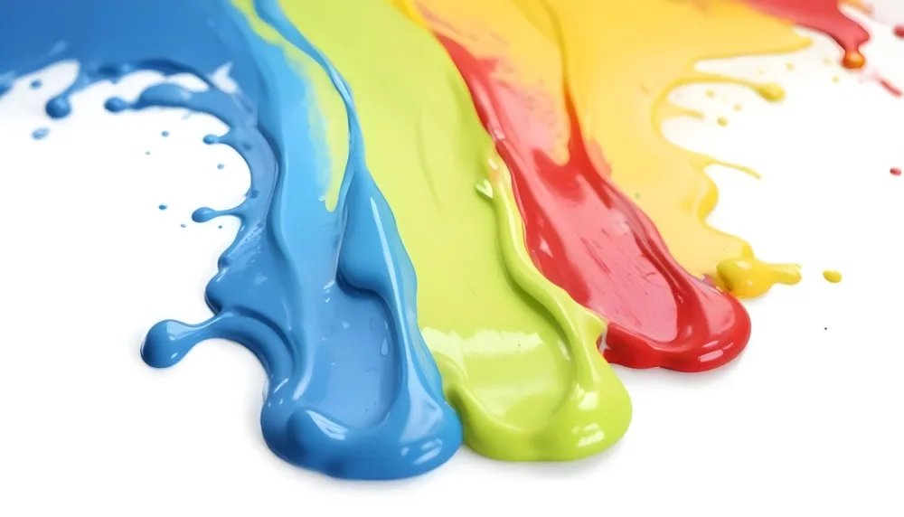 Digital Painting Four Colorful Paint Strokes Of Blue White Red And Yellow Dripping Down On A White Surface Vibrant Colors High Detail Studio Shot Bold And Slim Lines Brush Strokes 21 Da75