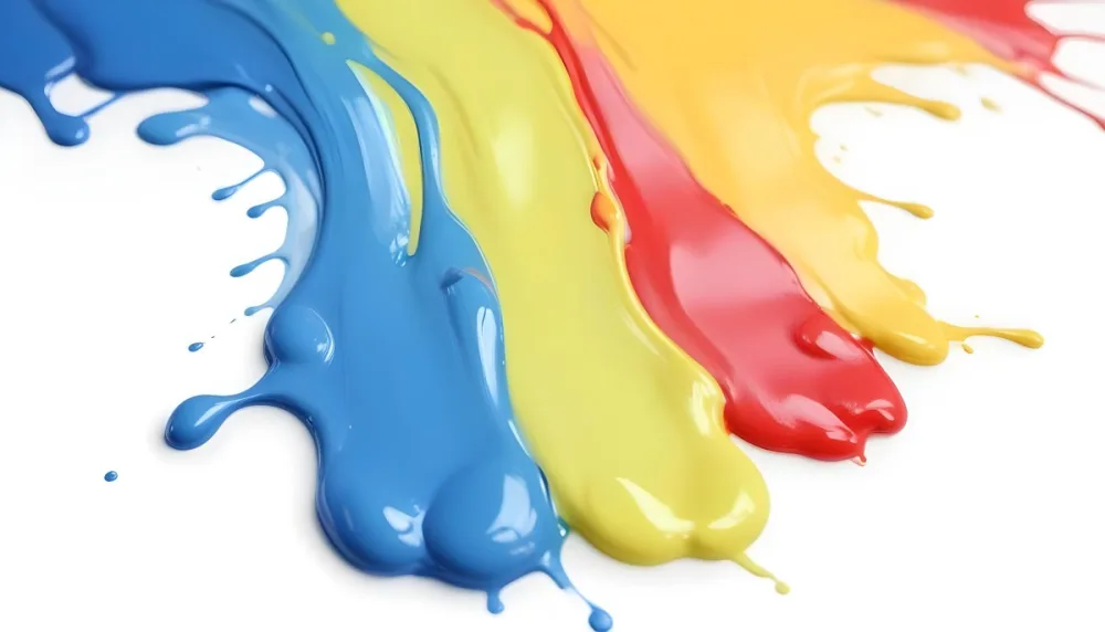 Digital Painting Four Colorful Paint Strokes Of Blue White Red And Yellow Dripping Down On A White Surface Vibrant Colors High Detail Studio Shot Bold And Slim Lines Brush Strokes 30 39e7